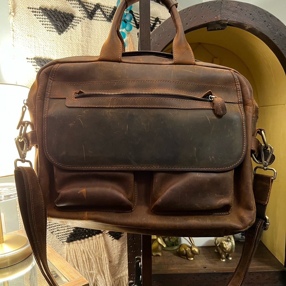 Jack and Chris leather laptop messenger crossbody bag tan brown